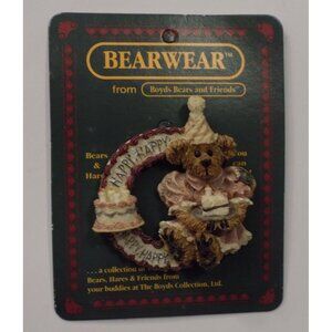 Boyds Bears Bearwear Brooch Lapel Pin 95 BAILEY Birthday Wishes Vintage - 26117
